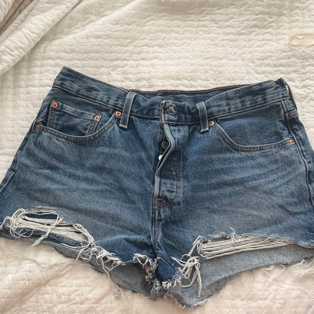 Levi's Blue Distressed Jean Shorts